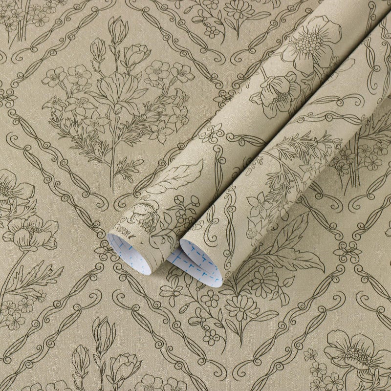 Kitico Peel and Stick Wallpaper Vintage Bohemian Wallpaper Brown Contact Paper Flower Removable Waterproof Bathroom/Bedroom Cabinets Self Adhesive Vinyl 17.3 inches x197 inches - Image 1