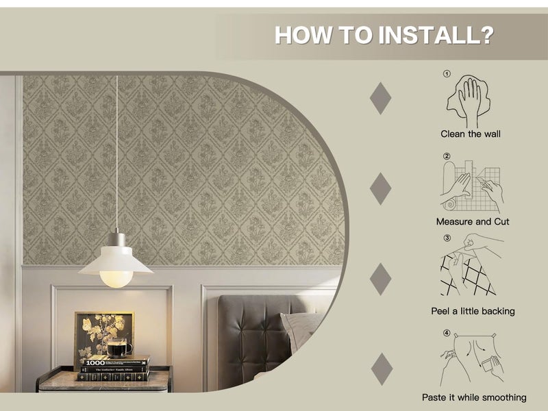 Kitico Peel and Stick Wallpaper Vintage Bohemian Wallpaper Brown Contact Paper Flower Removable Waterproof Bathroom/Bedroom Cabinets Self Adhesive Vinyl 17.3 inches x197 inches - Image 5