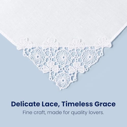 Selected Hanky Women's Cotton Handkerchiefs with Crohet Lace at Corner, Ladies Hankies for Bridal Wedding 12 Pcs Set, Textile Handkerchiefs - Image 3