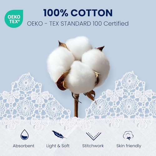 Selected Hanky Women's Cotton Handkerchiefs with Crohet Lace at Corner, Ladies Hankies for Bridal Wedding 12 Pcs Set, Textile Handkerchiefs - Image 4