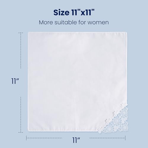 Selected Hanky Women's Cotton Handkerchiefs with Crohet Lace at Corner, Ladies Hankies for Bridal Wedding 12 Pcs Set, Textile Handkerchiefs - Image 5