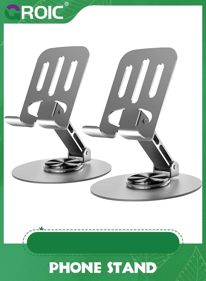 GROIC 2PCS Grey Cell Phone Stand, Multi-Angel Adjustable 360° Rotation Non-Slip Metal Phone Stand Compatible with iPone Android Smartphone and Tablet