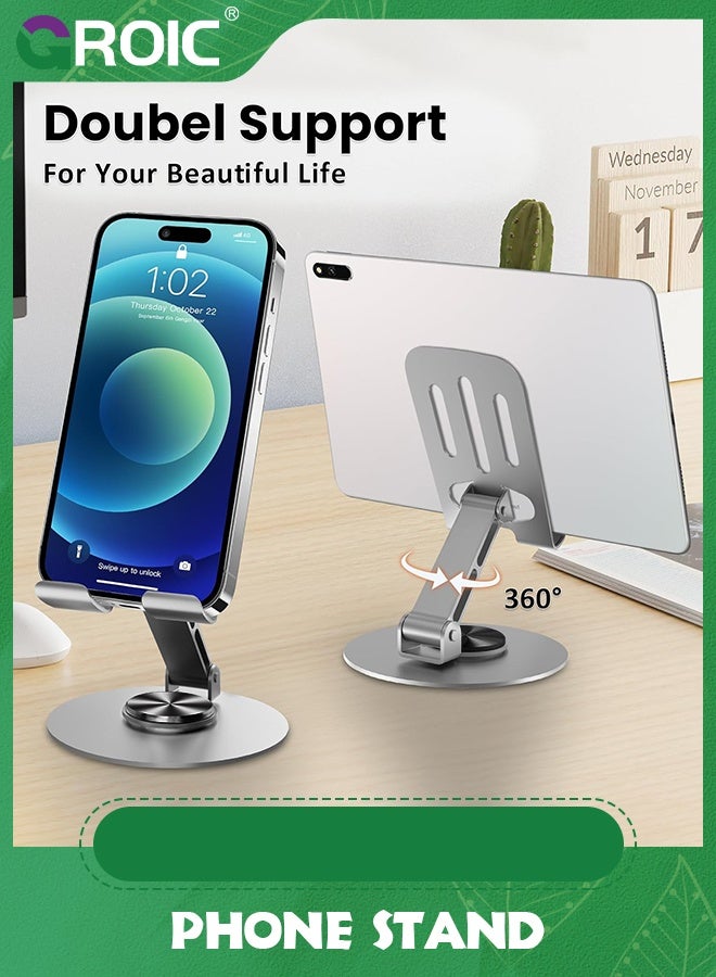 GROIC 2PCS Grey Cell Phone Stand, Multi-Angel Adjustable 360° Rotation Non-Slip Metal Phone Stand Compatible with iPone Android Smartphone and Tablet - Image 2