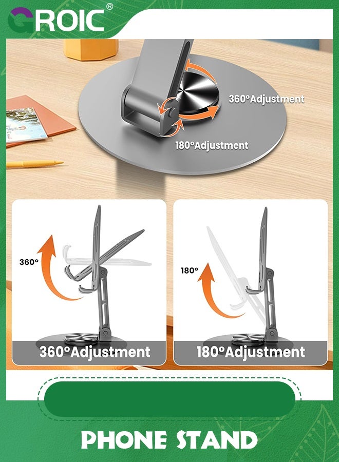 GROIC 2PCS Grey Cell Phone Stand, Multi-Angel Adjustable 360° Rotation Non-Slip Metal Phone Stand Compatible with iPone Android Smartphone and Tablet - Image 4