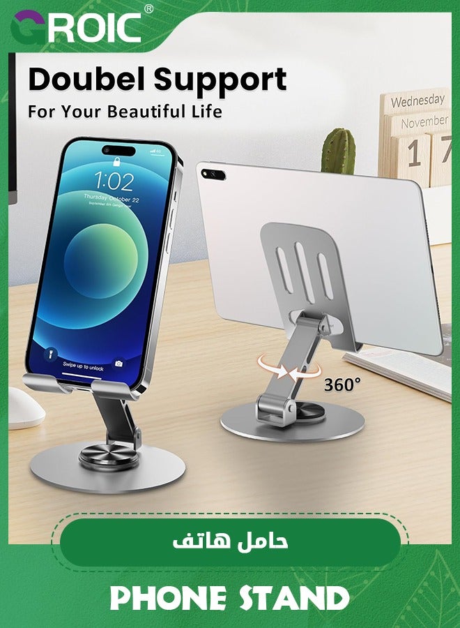 GROIC 2PCS Grey Cell Phone Stand, Multi-Angel Adjustable 360° Rotation Non-Slip Metal Phone Stand Compatible with iPone Android Smartphone and Tablet  - Image 2