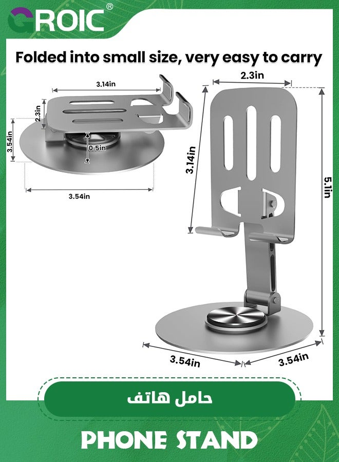 GROIC 2PCS Grey Cell Phone Stand, Multi-Angel Adjustable 360° Rotation Non-Slip Metal Phone Stand Compatible with iPone Android Smartphone and Tablet  - Image 3