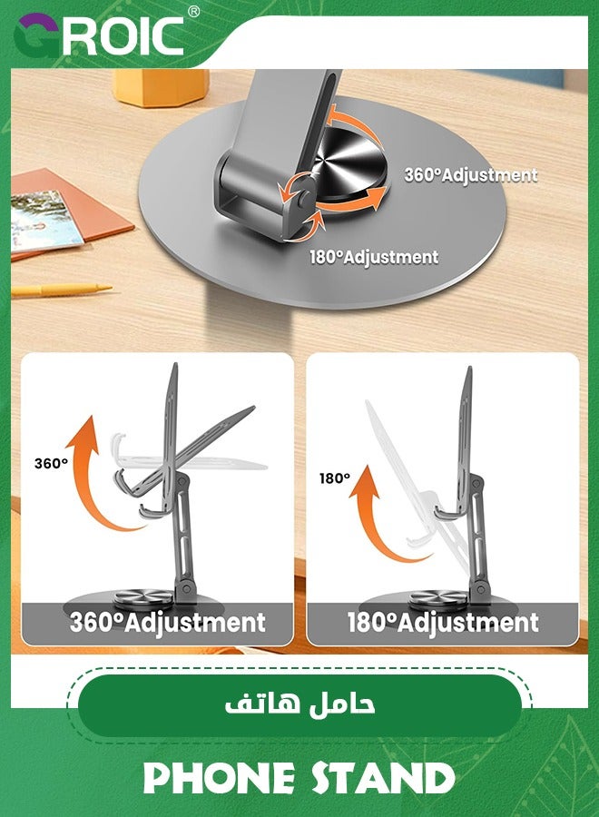 GROIC 2PCS Grey Cell Phone Stand, Multi-Angel Adjustable 360° Rotation Non-Slip Metal Phone Stand Compatible with iPone Android Smartphone and Tablet  - Image 4