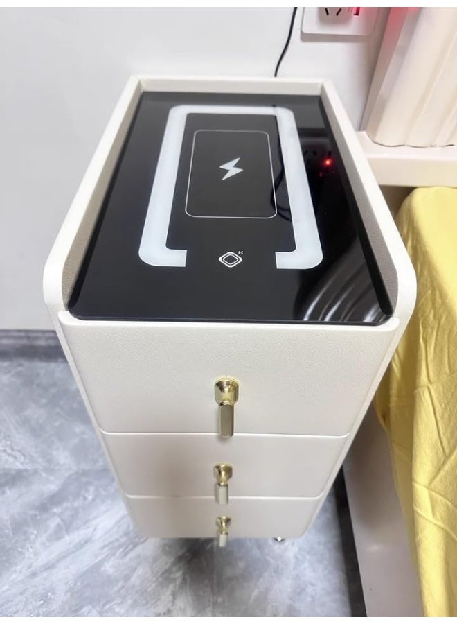 Smart Bedside Table Bedroom Bedside Cabinet with drawers Nightstand, With Charging, Modern Night Table With LED Light Tables. - Image 4