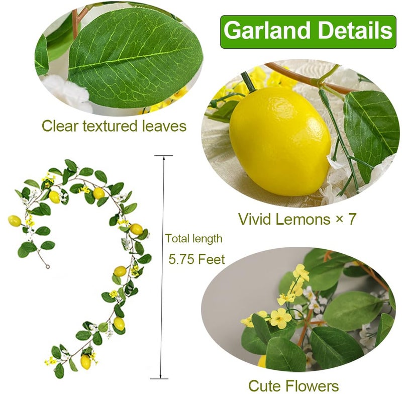 Hamifinee Artificial Lemon Garland with Fairy Lights Spring Summer Greenery Lemon Vine Plant Vivid Fruit Dense White and Yellow Flowers Hanging Wreath for Home Garden Wedding Party Christmas DÃ©cor - Image 2