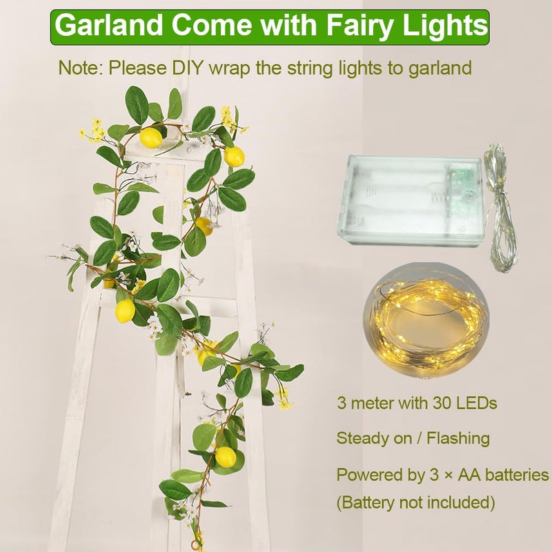 Hamifinee Artificial Lemon Garland with Fairy Lights Spring Summer Greenery Lemon Vine Plant Vivid Fruit Dense White and Yellow Flowers Hanging Wreath for Home Garden Wedding Party Christmas DÃ©cor - Image 3
