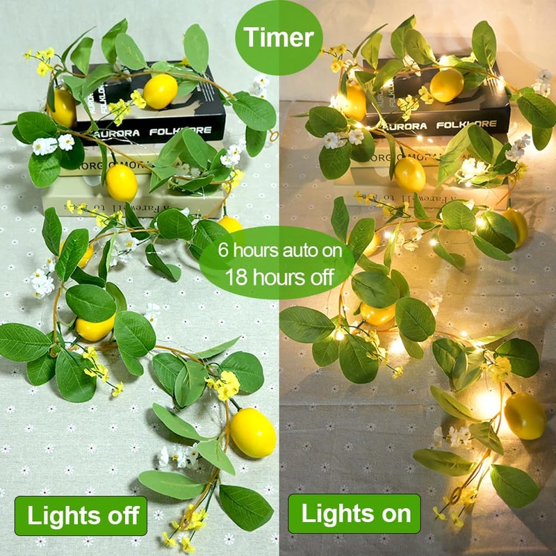 Hamifinee Artificial Lemon Garland with Fairy Lights Spring Summer Greenery Lemon Vine Plant Vivid Fruit Dense White and Yellow Flowers Hanging Wreath for Home Garden Wedding Party Christmas DÃ©cor - Image 4