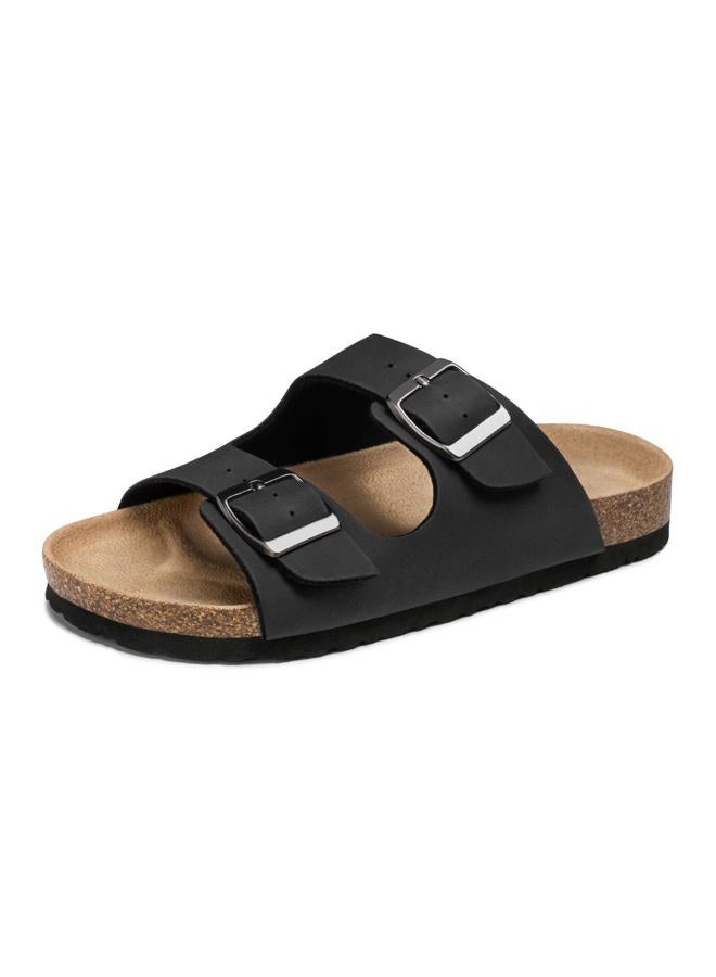 FITORY Boys Slide Sandals, Cork Slipper with Adjustable Straps for Big Kid Black Size 5 - Image 1