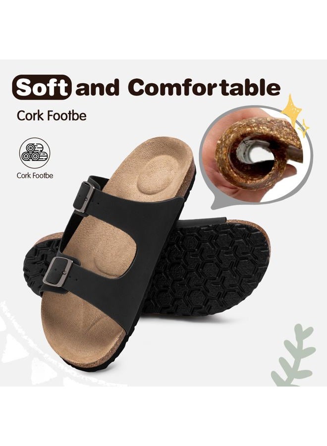 FITORY Boys Slide Sandals, Cork Slipper with Adjustable Straps for Big Kid Black Size 5 - Image 4