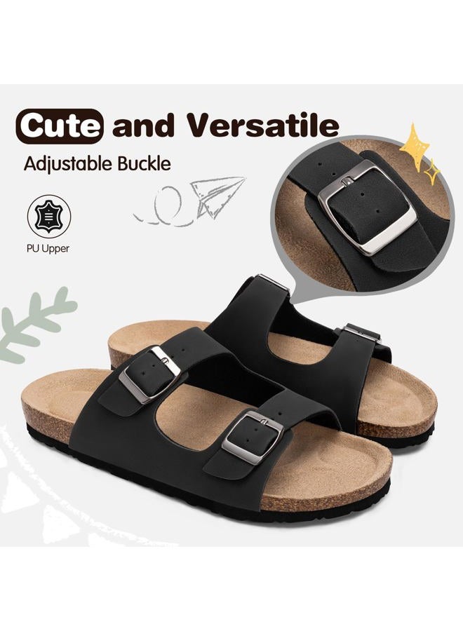 FITORY Boys Slide Sandals, Cork Slipper with Adjustable Straps for Big Kid Black Size 5 - Image 3