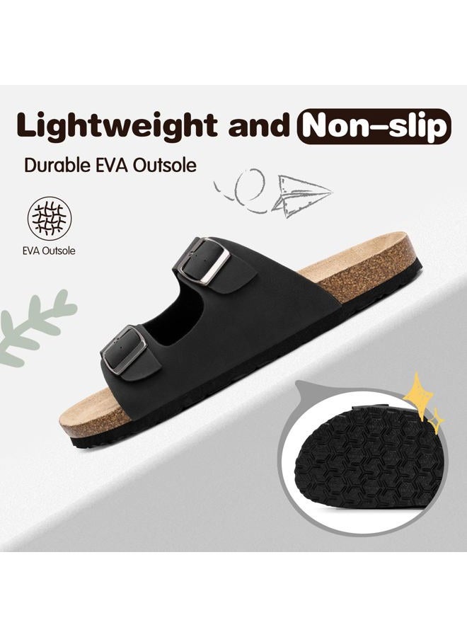 FITORY Boys Slide Sandals, Cork Slipper with Adjustable Straps for Big Kid Black Size 5 - Image 5
