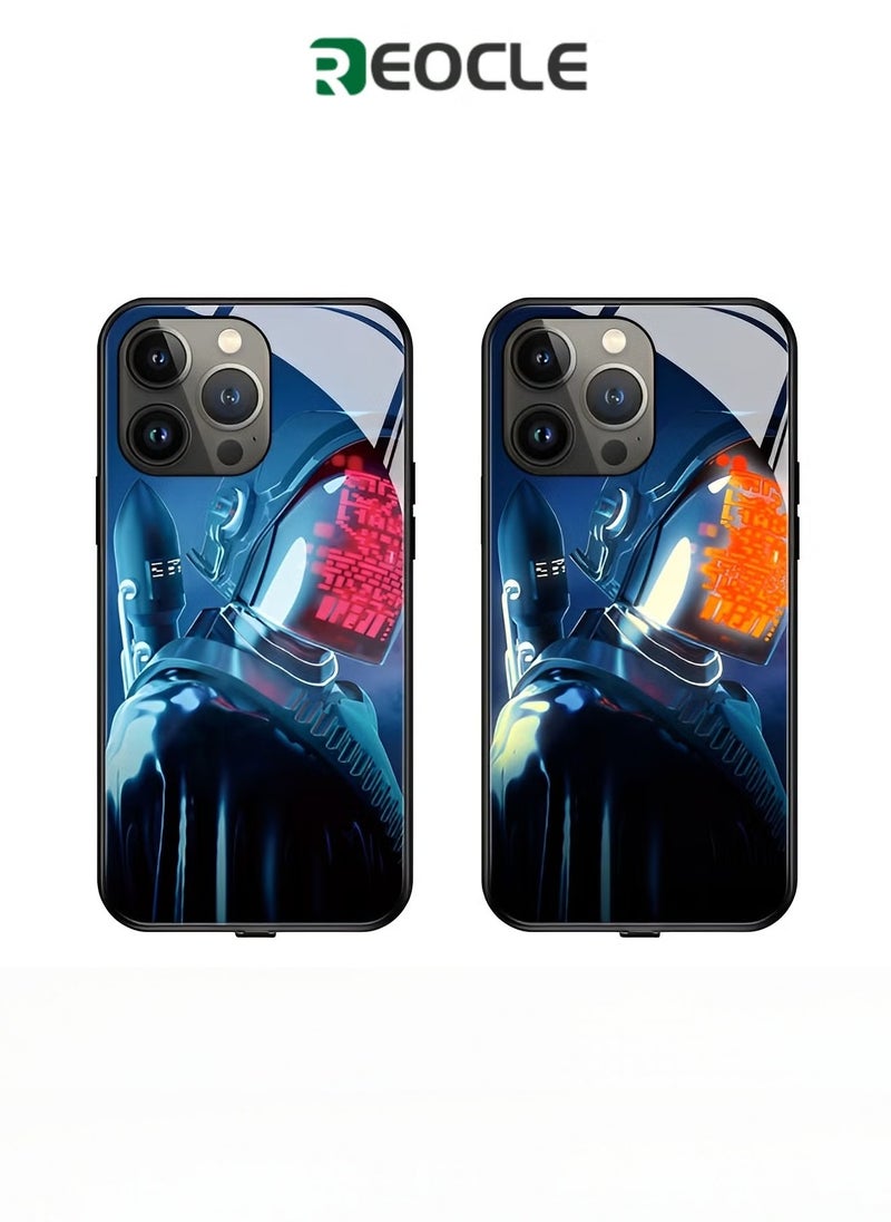 REOCLE iPhone 13 14 Case Colorful Luminous Tempered Glass Mobile Phone Protective Case with Voice Control Call Flash Personalized Phone Case for Cool Women and Trendy Men - Image 1