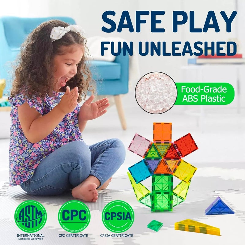EchoPlan Magnetic Tiles, 130PCS Magnetic Blocks with 2 Cars, Magnet Tiles 3D Clear Building Blocks Set, STEM Sensory Educational Toys Gift for Toddlers Kids Boys 3 4 5 6 7 8 9+ Year Old - Image 3