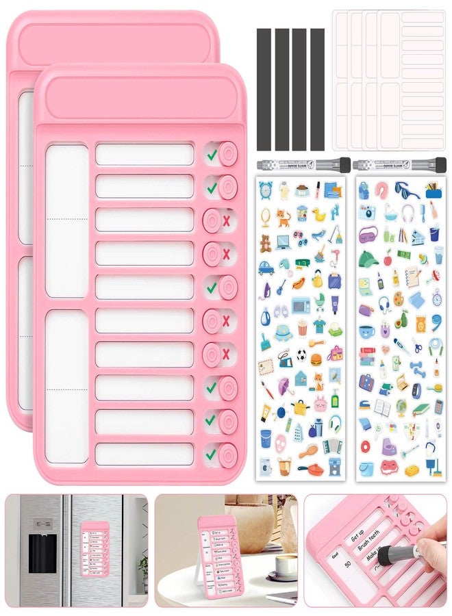 Audab 2Pcs Dry Erase Chore Chart for Kids, Magnetic Checklist Board, My Chores Slider Chart to Do List Board, Routine Reward Chart Schedule Board Task Tracker for Home Refrigerator, Wall, Desk (Pink) - Image 1