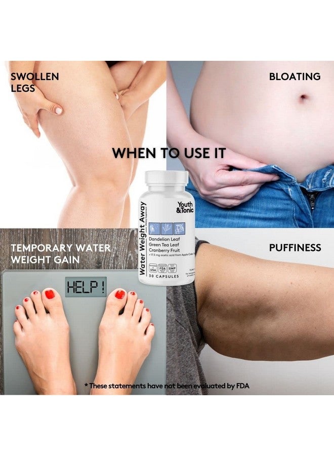 Youth & Tonic Youth & Tonic Natural Water Weight Away Pills for Swelling Water Retention & Belly Bloating - Herbal Diuretic Supplement for Women & Men - 30 Capsules w/Potassium Caffeine Free  - Image 2
