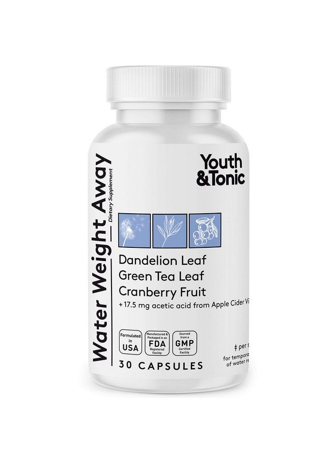 Youth & Tonic Youth & Tonic Natural Water Weight Away Pills for Swelling Water Retention & Belly Bloating - Herbal Diuretic Supplement for Women & Men - 30 Capsules w/Potassium Caffeine Free  - Image 1
