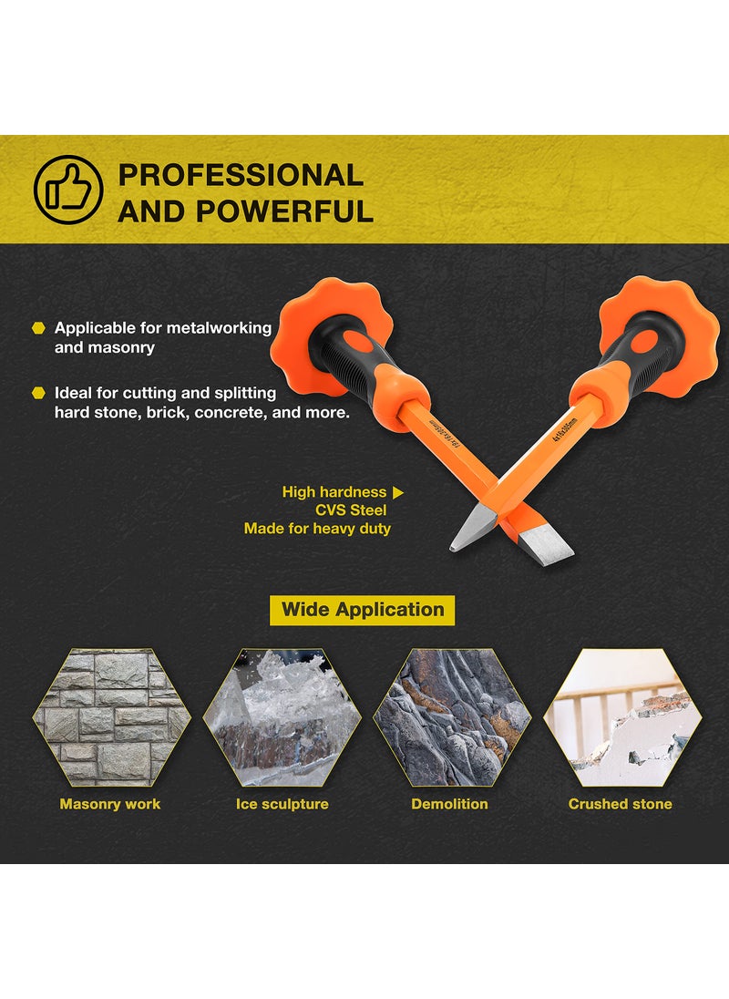 KOTTO KOTTO 2 Pack Heavy Duty 12-Inch Chisels Set With Hand Protection, Point Chisel and Flat Chisel for Demolishing/Masonry/Carving/Concrete Breaker with Storage Case  - Image 2