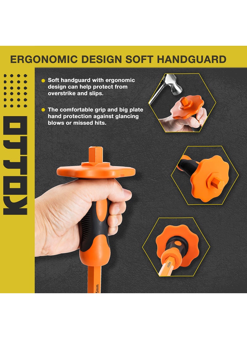 KOTTO KOTTO 2 Pack Heavy Duty 12-Inch Chisels Set With Hand Protection, Point Chisel and Flat Chisel for Demolishing/Masonry/Carving/Concrete Breaker with Storage Case  - Image 4