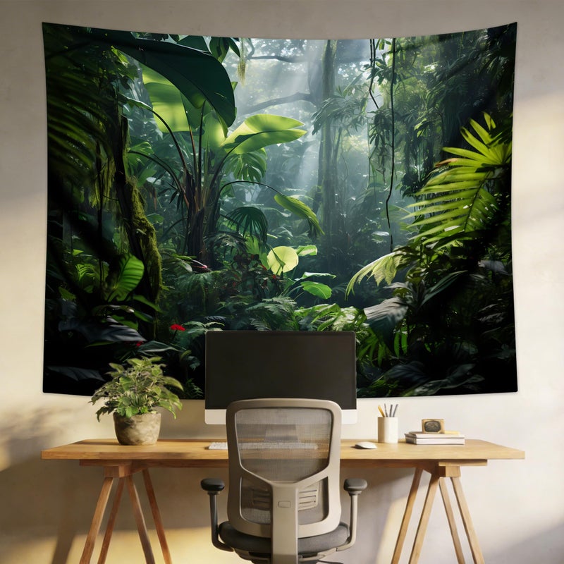 QGHOT Jungle Tapestry Wall Hanging Tropical Rainforest Backdrop Green Palm Leaves Tapestry Extra Large Forest Wall Art for Bedroom Living Room Office Decor 90x70in - Image 3