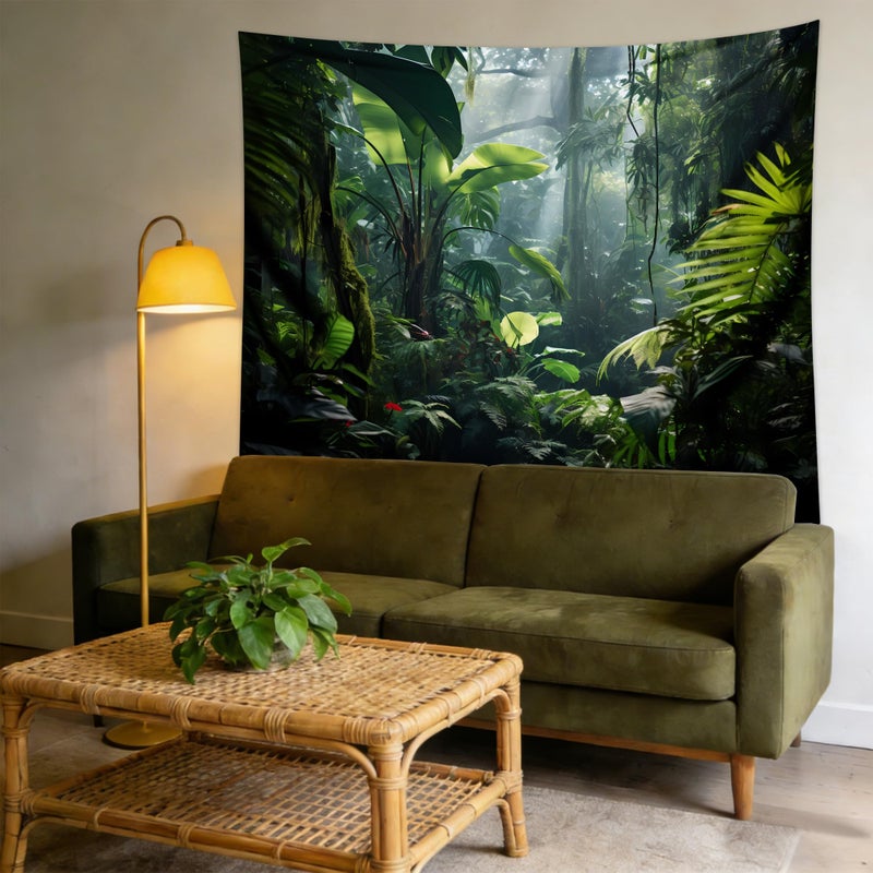 QGHOT Jungle Tapestry Wall Hanging Tropical Rainforest Backdrop Green Palm Leaves Tapestry Extra Large Forest Wall Art for Bedroom Living Room Office Decor 90x70in - Image 5
