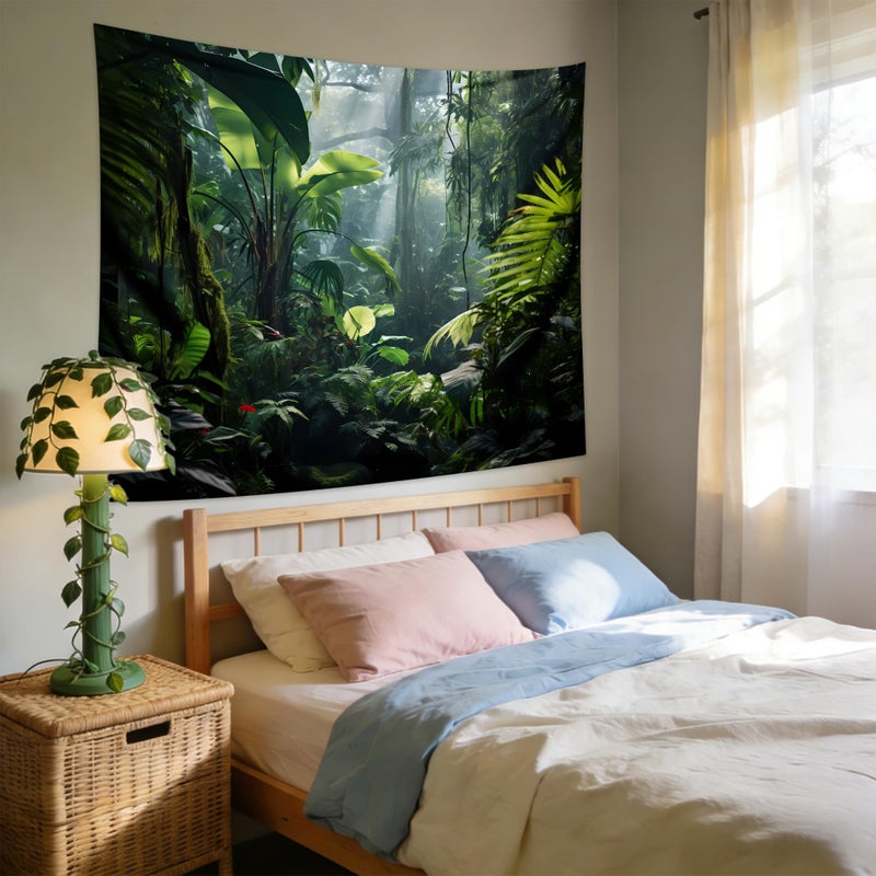 QGHOT Jungle Tapestry Wall Hanging Tropical Rainforest Backdrop Green Palm Leaves Tapestry Extra Large Forest Wall Art for Bedroom Living Room Office Decor 90x70in - Image 2