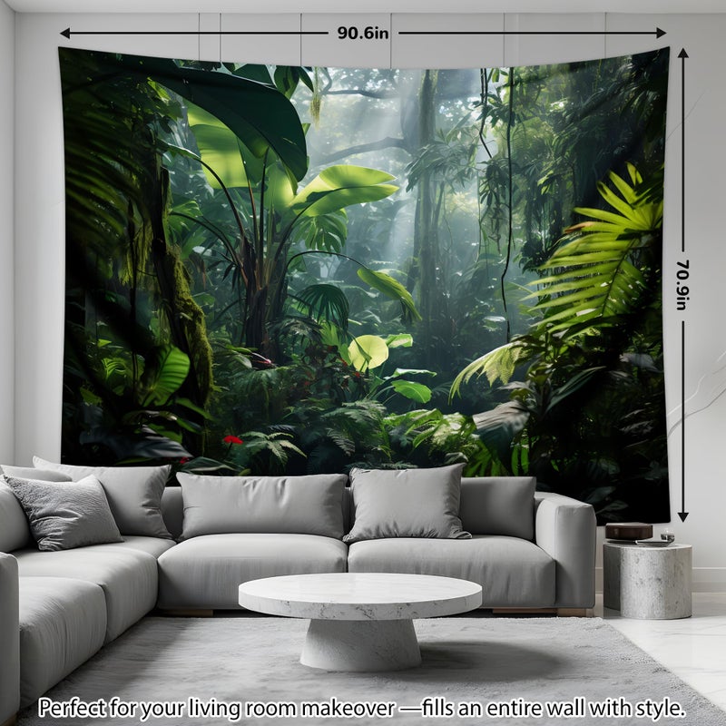 QGHOT Jungle Tapestry Wall Hanging Tropical Rainforest Backdrop Green Palm Leaves Tapestry Extra Large Forest Wall Art for Bedroom Living Room Office Decor 90x70in - Image 4