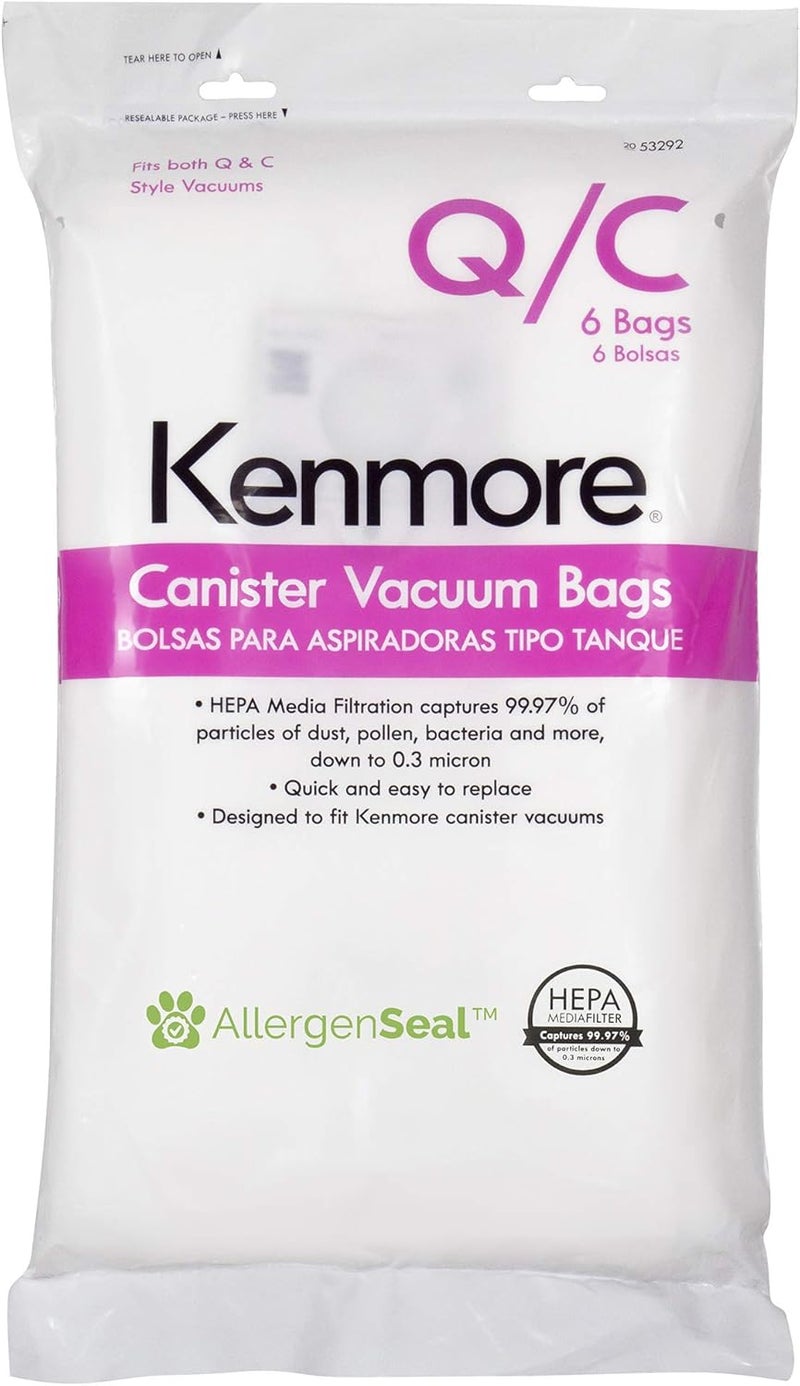 Kenmore 53292 Type Q HEPA Replacement Dust Bags for Canister Vacuum 81214 81414 81714 21814 BC2005 BC3005 81615 BC7005 6 Count Pack of 1 - Image 1