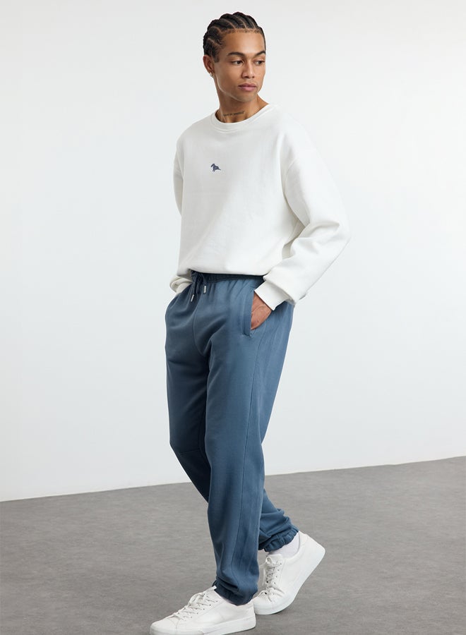 trendyol Indigo Oversize/Wide Cut Fabric Mix Sweatpants TMNAW25EA00012 - Image 3