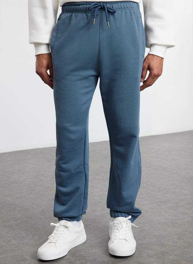 trendyol Indigo Oversize/Wide Cut Fabric Mix Sweatpants TMNAW25EA00012 - Image 4