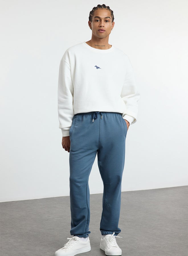 trendyol Indigo Oversize/Wide Cut Fabric Mix Sweatpants TMNAW25EA00012 - Image 2