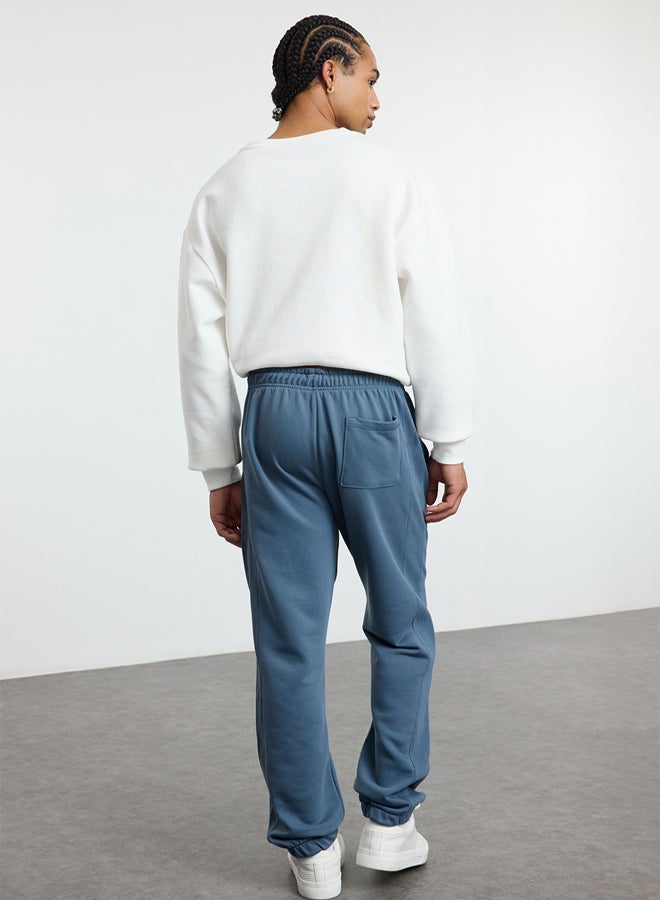 trendyol Indigo Oversize/Wide Cut Fabric Mix Sweatpants TMNAW25EA00012 - Image 5