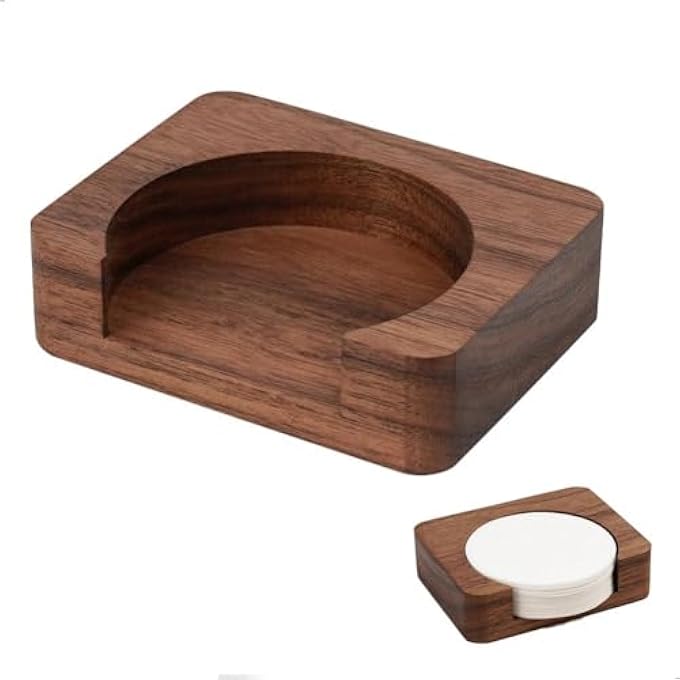 rayihni Espresso Paper Filter Holder Coffee Filter Storage Container Coffee Filter Dispenser Compatible With 51Mm53Mm54Mm58Mm Round Disposable Puck Screen Paper Filters Wood