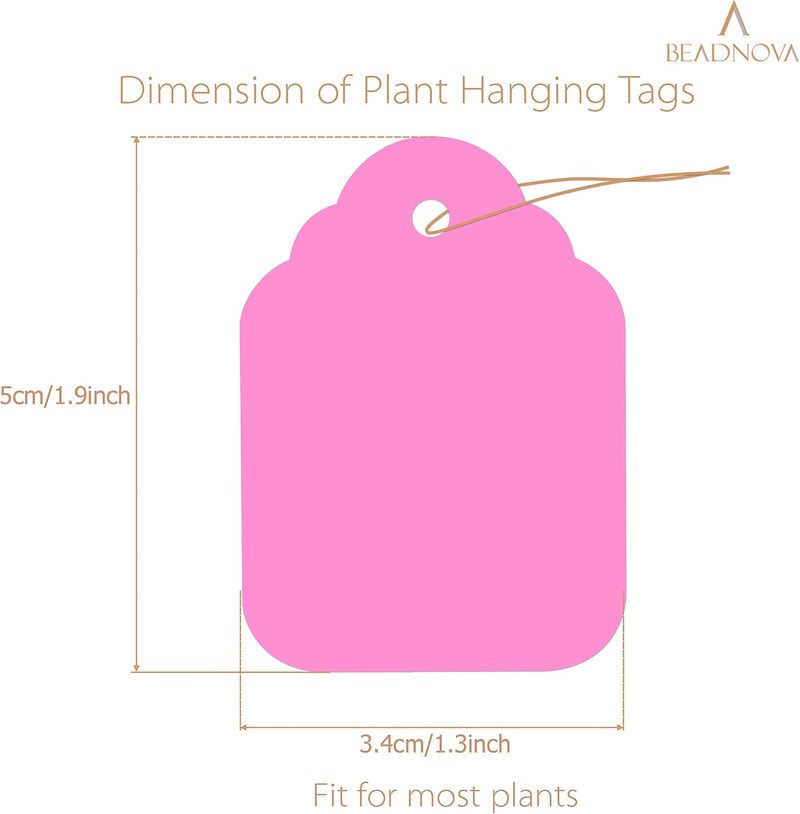 BEADNOVA BEADNOVA Plant Hanging Tags 100pcs Tags with String Reusable Plant Labels Markers Plastic Garden Signs Garden Markers for Outdoor 2 Inch Pink  - Image 2