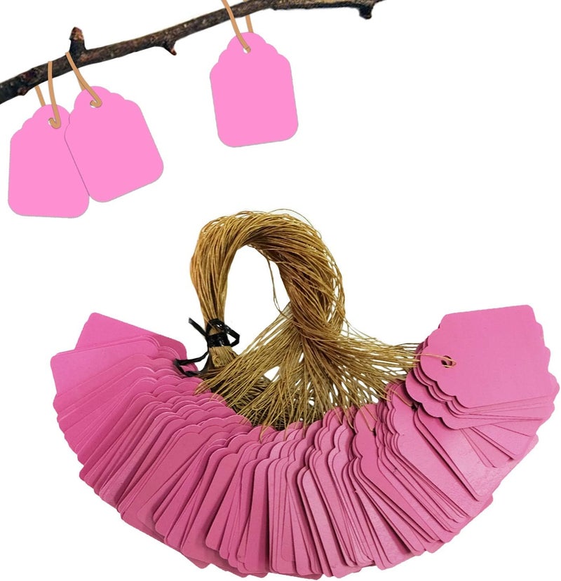 BEADNOVA BEADNOVA Plant Hanging Tags 100pcs Tags with String Reusable Plant Labels Markers Plastic Garden Signs Garden Markers for Outdoor 2 Inch Pink  - Image 1