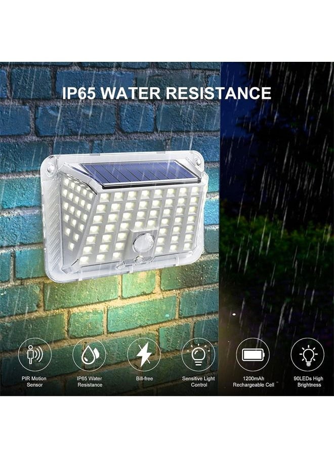 BLUE CORAL 4 Pack Solar Powered Energy 90 LEDs Light Outdoor Lamp Wall Street Fence Lights 3 Lighting Modes Sensitive Light Control PIR Motion Inductor Human Motion Detector, Water Resistance Built in  - Image 3