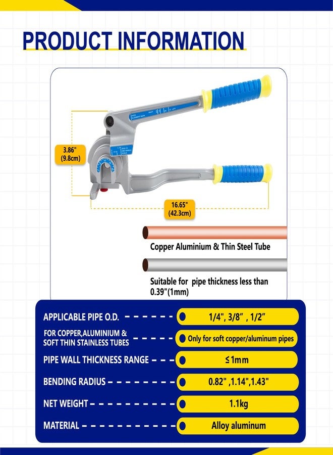 Wostore Tubing Bender 3 in 1 Tube Bender 180° For Tubing 1/4",3/8", 1/2", Bending Copper, Aluminium, Soft Thin Stainless Tubes For HVAC - Image 2