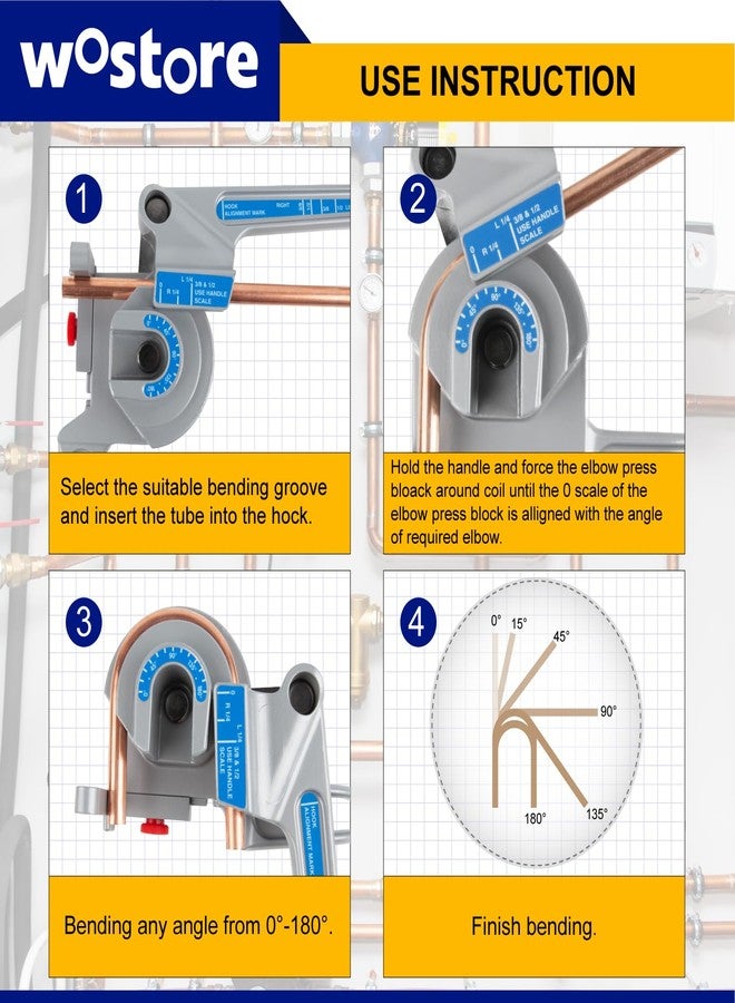 Wostore Tubing Bender 3 in 1 Tube Bender 180° For Tubing 1/4",3/8", 1/2", Bending Copper, Aluminium, Soft Thin Stainless Tubes For HVAC - Image 5