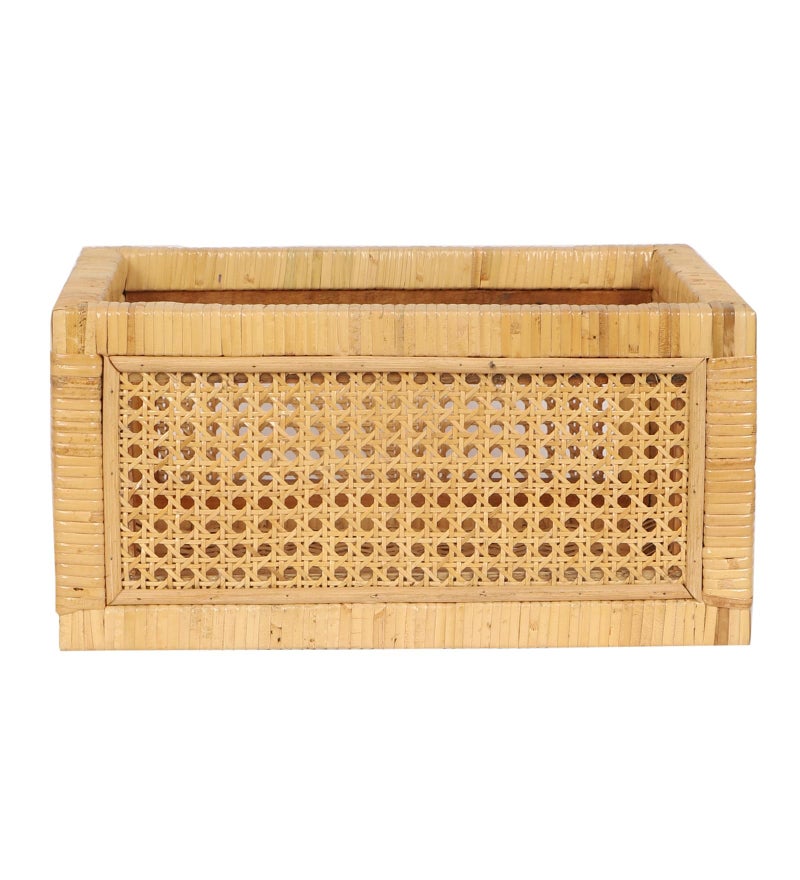 Akway Rattan Cane Webbing Storage Basket | Wicker Organizer - Beige - Image 2