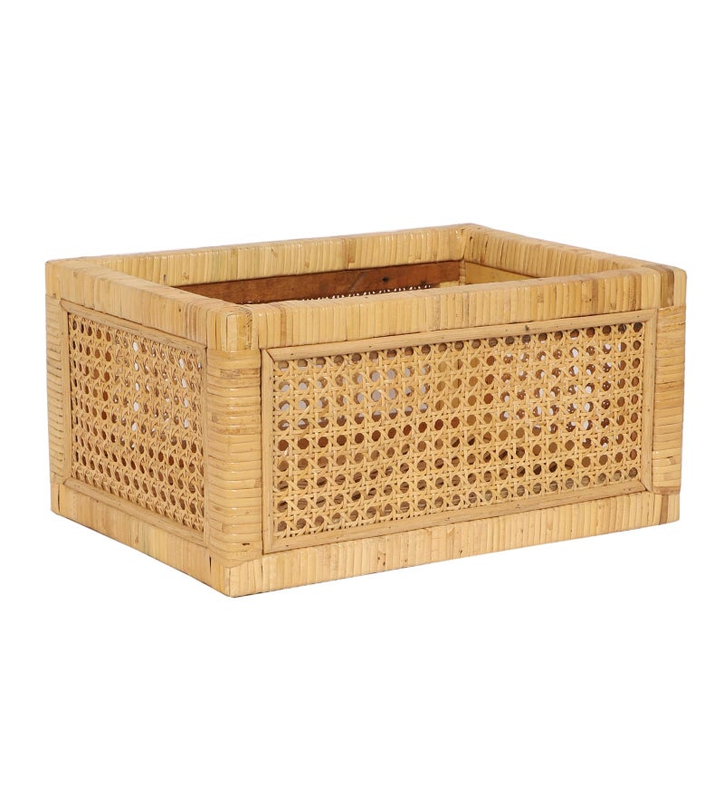 Akway Rattan Cane Webbing Storage Basket | Wicker Organizer - Beige - Image 3