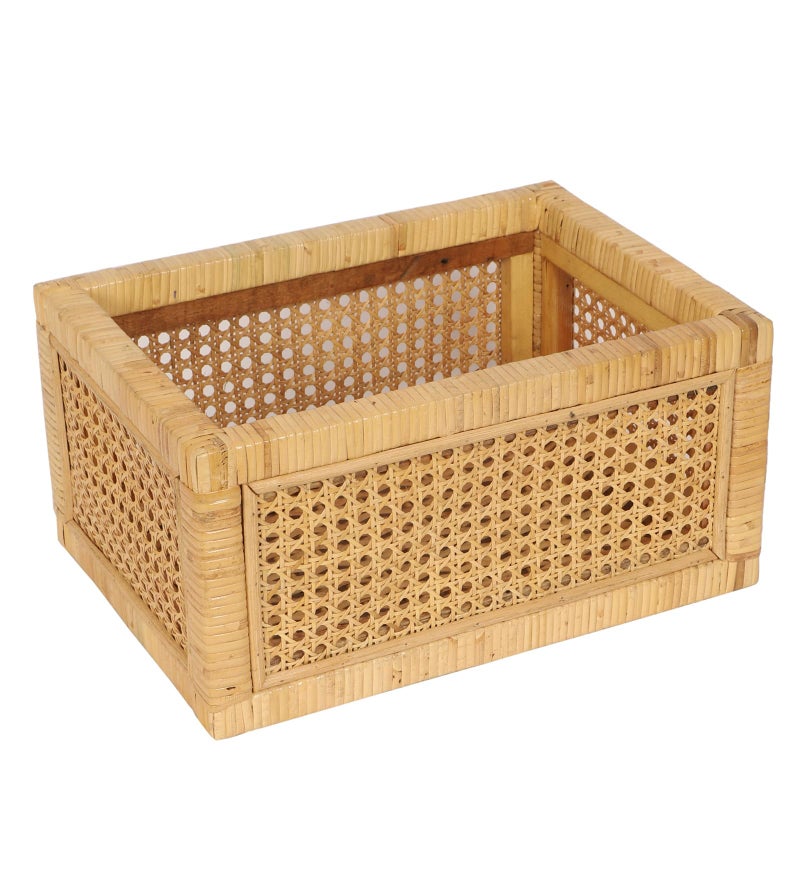 Akway Rattan Cane Webbing Storage Basket | Wicker Organizer - Beige - Image 4