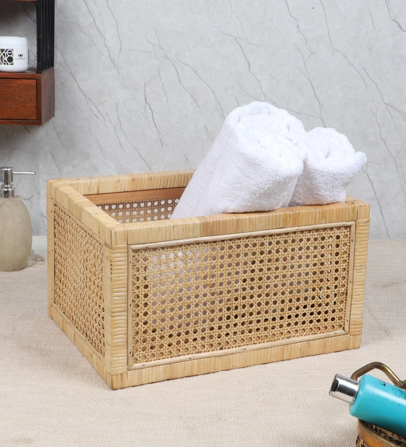 Akway Rattan Cane Webbing Storage Basket | Wicker Organizer - Beige - Image 1