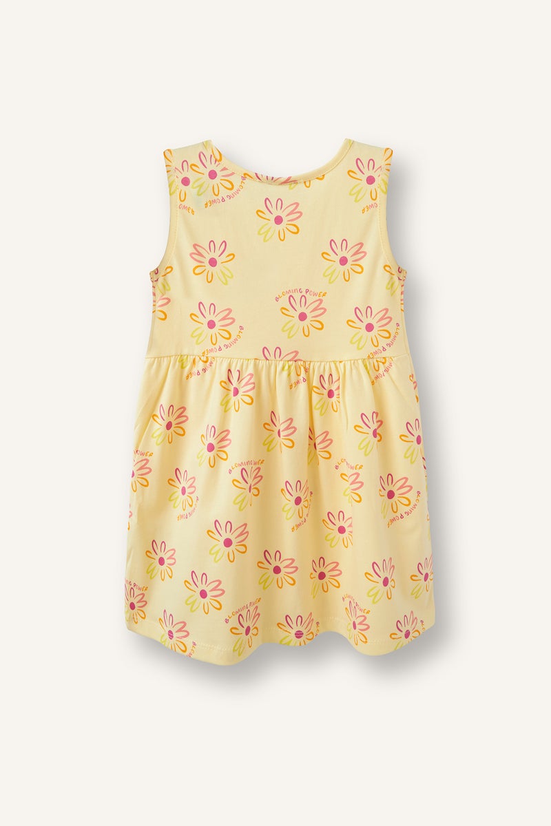 DeFacto Yellow BabyGirl Baby Girl Regular Fit Printed Sleeveless Knitted Dress Casual - Image 3