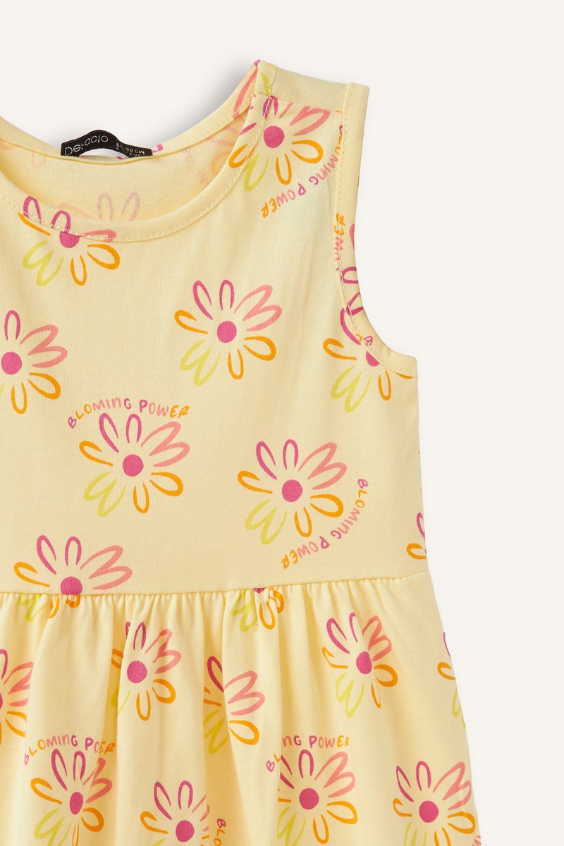 DeFacto Yellow BabyGirl Baby Girl Regular Fit Printed Sleeveless Knitted Dress Casual - Image 2
