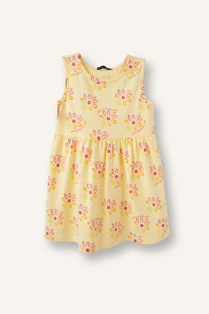 DeFacto Yellow BabyGirl Baby Girl Regular Fit Printed Sleeveless Knitted Dress Casual - Image 1