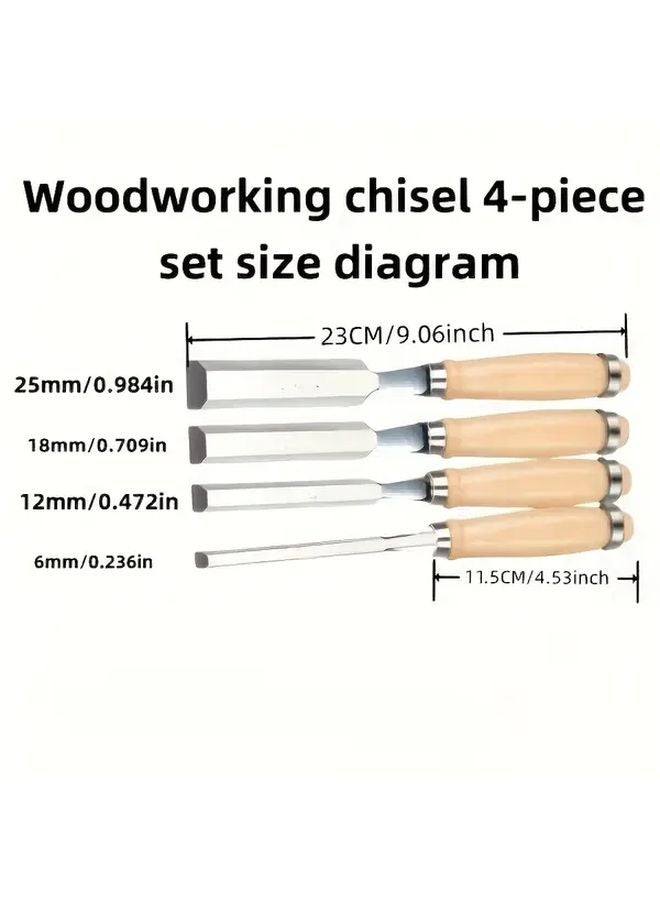 4pcs Wood Carving Chisels Set with Wooden Handles for Woodworking and Sculpting - Image 3