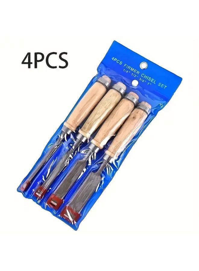 4pcs Wood Carving Chisels Set with Wooden Handles for Woodworking and Sculpting - Image 1